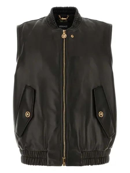 Кожаный елек Versace черно