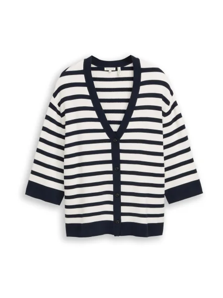 Tom Tailor + Pletena jopa nočno modra bela