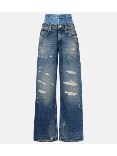 Jeansy Dolce&gabbana z wysoką talią z przetarciami niebieskie