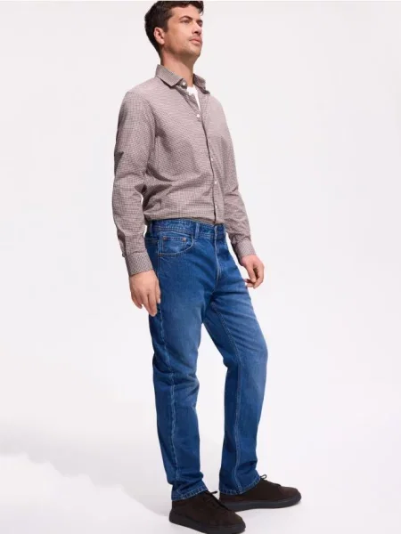 Reserved Jeansy straight z efektem sprania niebieski