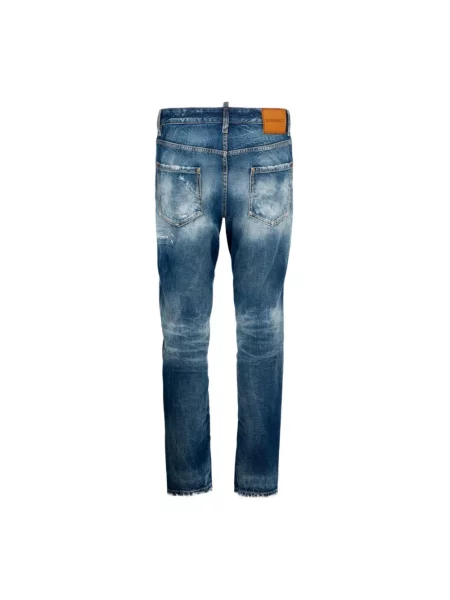 Jeansy straight leg Dsquared2 skórzane niebieskie