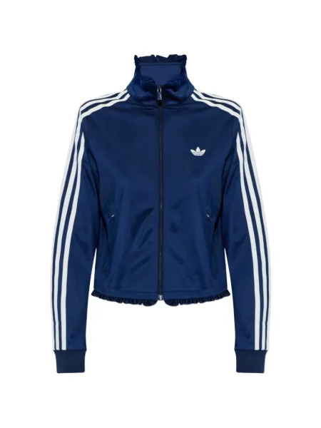 Pulover Adidas cu dungi cu broderie din satin alb