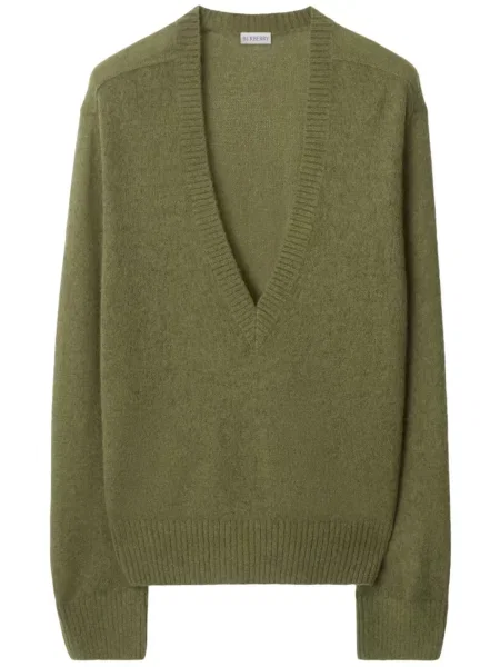 Pulover Burberry cu decolteu în V verde