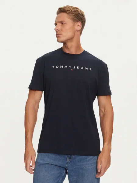 Tommy Jeans Tricou Linear Logo Bleumarin alb