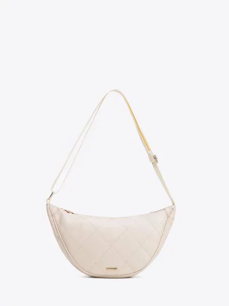 Torebka crossbody w geometryczne przeszycia kremowo złota