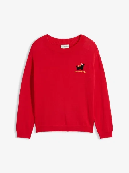 Sweter z dzianiny z okrągłym dekoltem czerwony