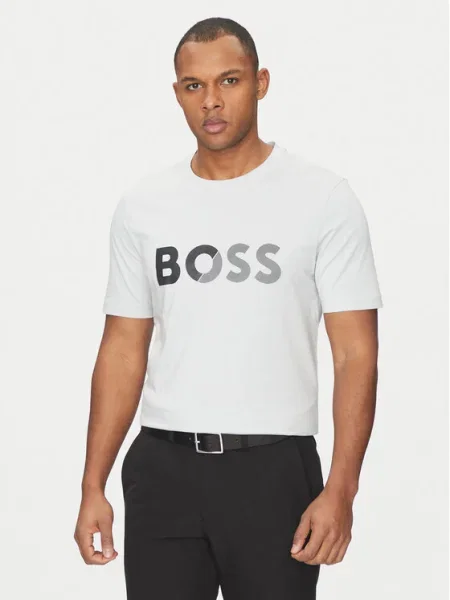 BOSS Tricou Tape Logo gri