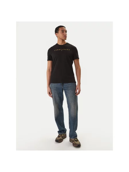 Tommy Jeans T-shirt TJM REG LINEAR LOGO Casual Fit crna