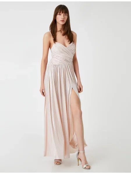 Rochie de seară Koton drapată cu bretele gri