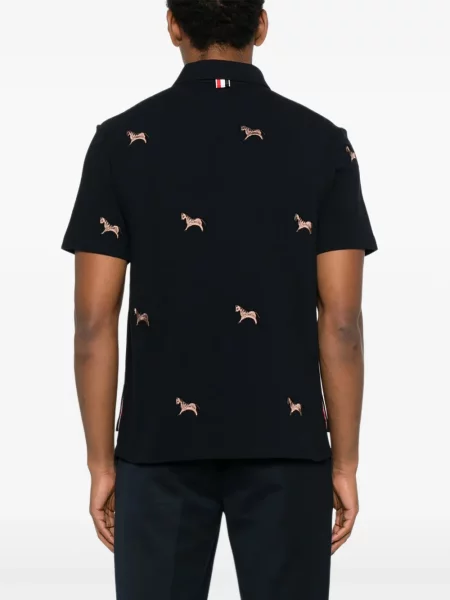 Polo Thom Browne cu broderie albastru