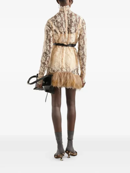 Nėriniuota kostiumas mini suknelė Dolce & Gabbana su plunksnomis