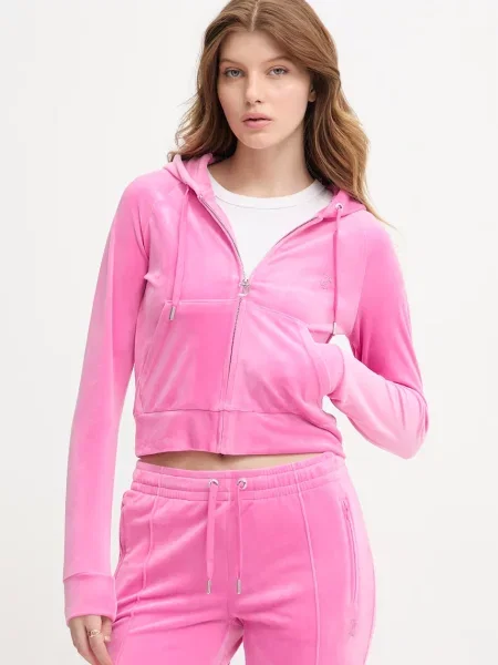 Juicy Couture bluza z kapturem welurowa MADISON COL OUT różowa