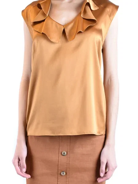Bluză Pinko din satin fără mâneci maro
