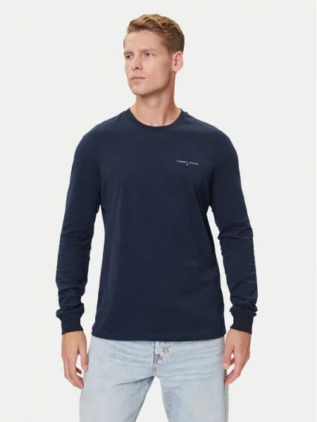 Tommy Jeans Majica z dolgimi rokavi Chest Linear Mornarsko modra