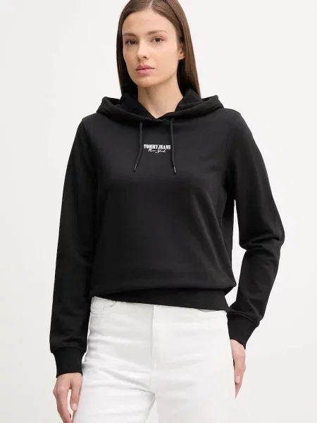 Суичър с качулка Tommy Jeans с качулка с принт черно