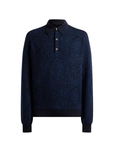 Tricou polo Etro de lână albastru