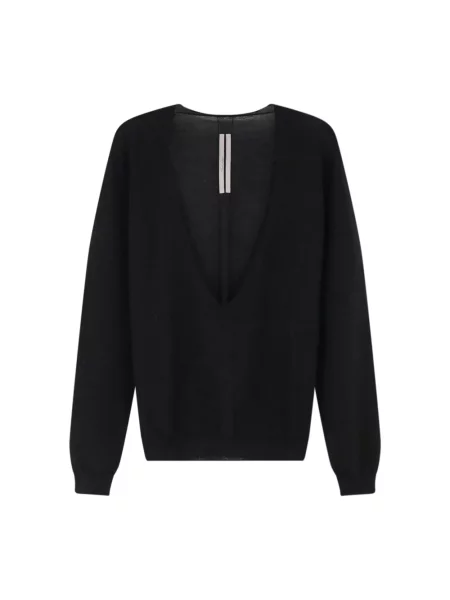 Sweter Rick Owens wełniany z głębokim dekoltem czarny