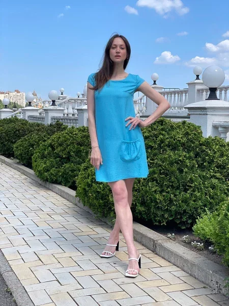 CAT ORANGE Сукня міні Блакитний Без підкладки помаранчева