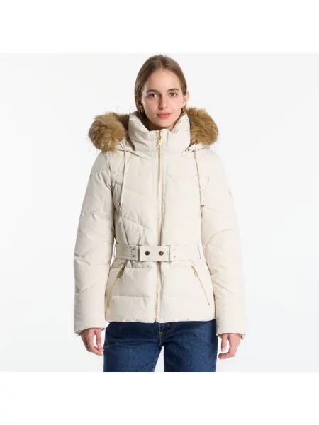 Μπουφάν Guess Jeans New Fatema Short Belted Puffer Creme Brulee L