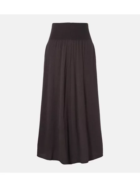 Fustă midi Extreme Cashmere de lână până la genunchi maro