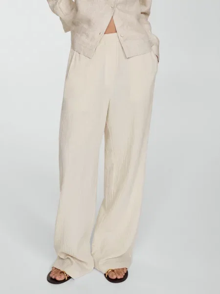 MANGO Gauza Штани палаццо бежевий