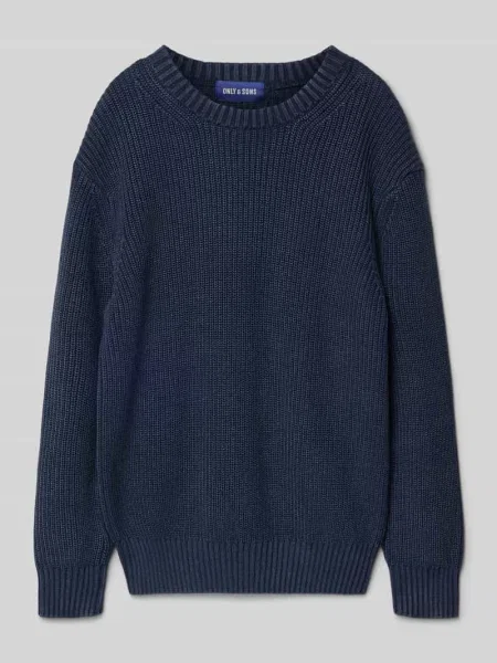 Sweter z dzianiny o kroju regular fit z czystej bawełny model ‘ROSU’ Only & Sons granatowy