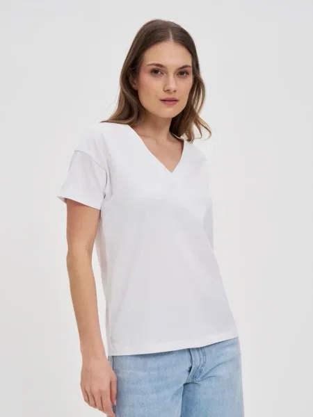 Tricou Marisse cu decolteu în V alb
