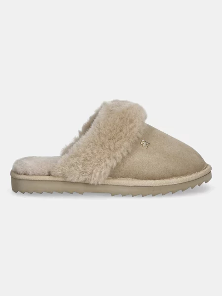Tommy Hilfiger Papuci de casă | shearling | piele întoarsă cu adaos de lână bej