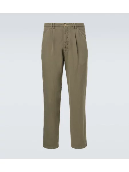 Lněné lněné kalhoty Brunello Cucinelli zelené