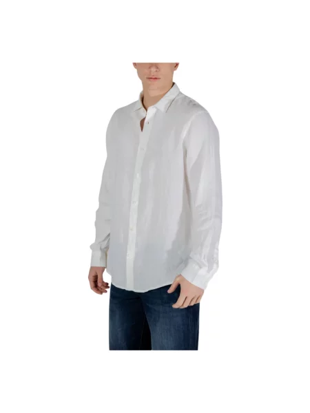 Lniana koszula Armani Exchange z długim rękawem casual biała