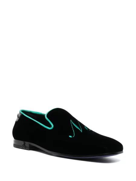 Sametové loafers Philipp Plein s výšivkou černé
