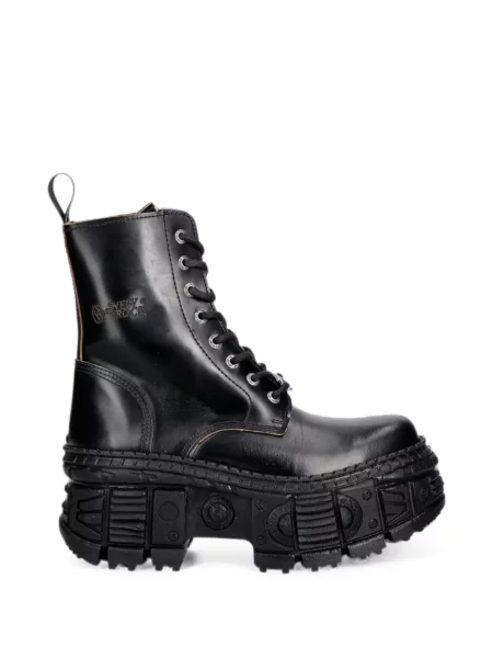 Botine New Rock cu șireturi cu platformă din dantelă negru