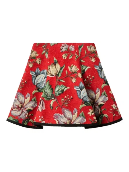 Fustă La Doublej cu model floral din jacard roșu