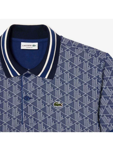 Lacoste Koszulka Polo Classic Fit Z Kołnierzykiem Kontrastowym I Motywem Monogramu granatowa
