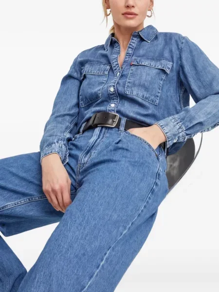 Curea Levi's® cu broderie cu cataramă cu dungi albastru