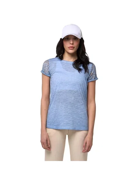 Scurt tricou Leone 1947 cu mâneci scurte din dantelă albastru