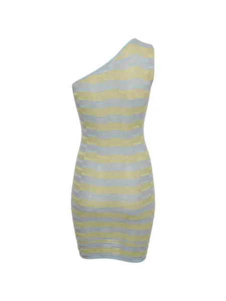 Rochie mini 424 din jacard cu un umăr gol albastru