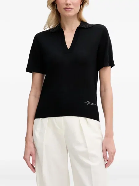 Gulerat stras tricou polo Guess negru