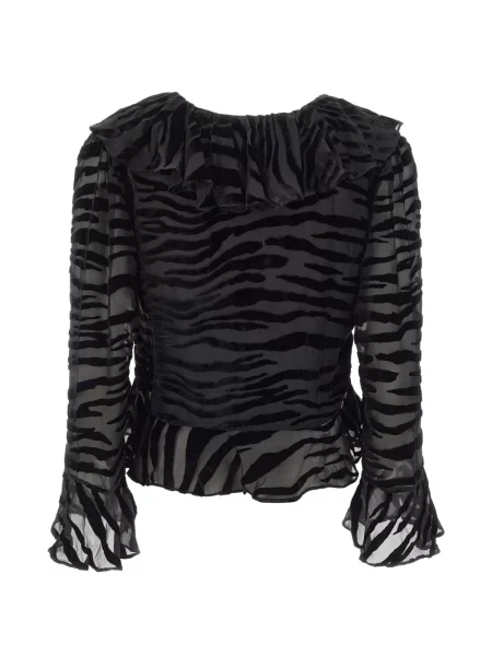 Bluză Rixo cu volane cu model zebră negru