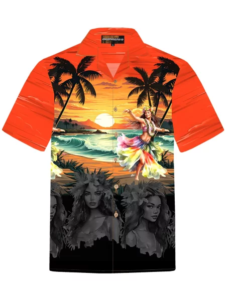 Hawaiihemdshop.de Košulja Hawaiihemd Hawaiian Girl narančasto crvena