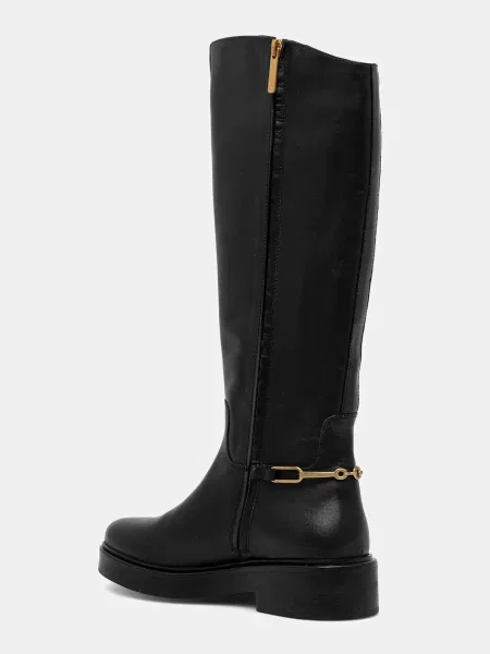 Kožené kozačky Tommy Hilfiger TH HORSEBIT RIDING LONG BOOT na plochém černá
