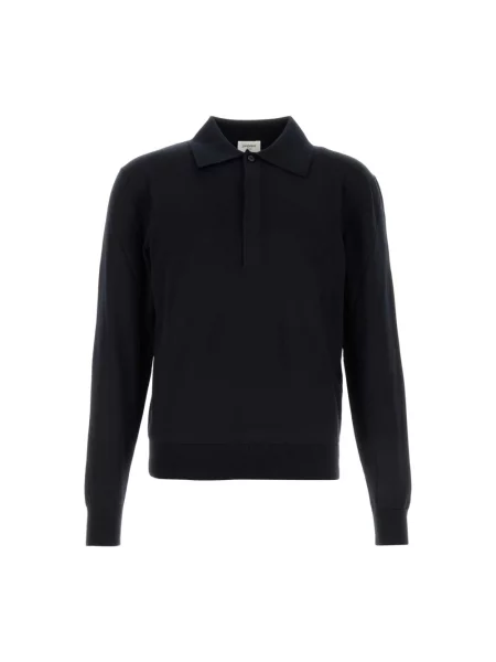 Dzianinowa koszulka polo Saint Laurent niebieska