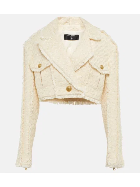Geacă Balmain din tweed alb