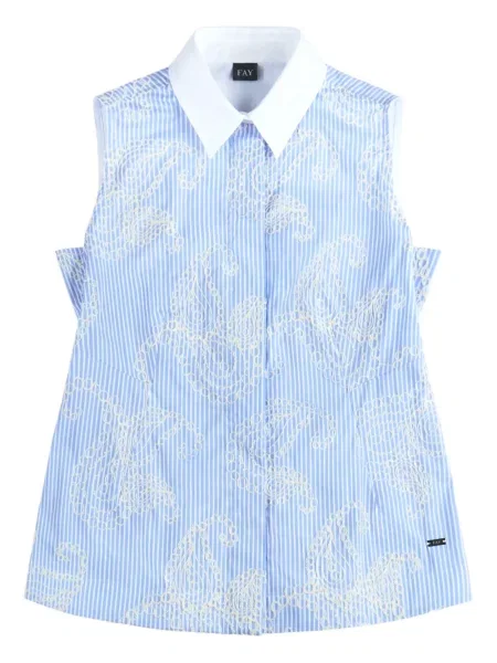 Cămașă Fay cu broderie fără mâneci cu dungi albastru