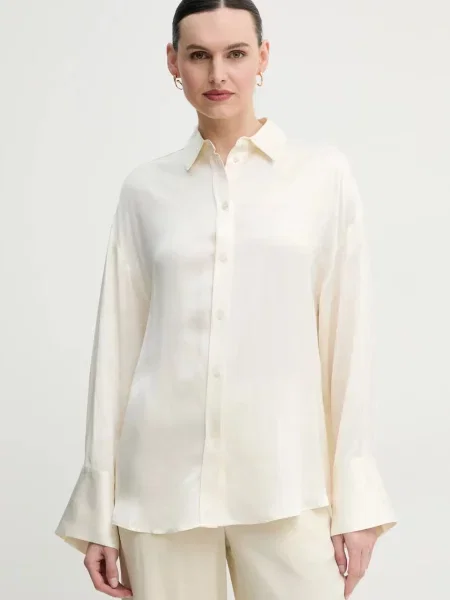 Košulja Clarose za žene regular s klasičnim ovratnikom bež