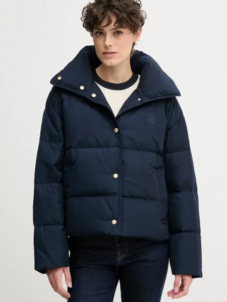 Péřová bunda Tommy Hilfiger tmavomodrá zimní oversize