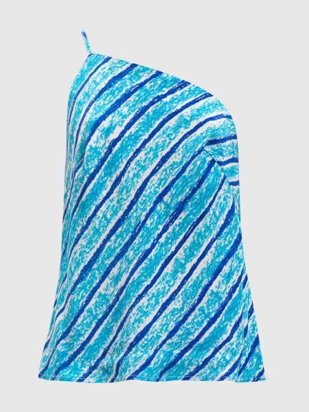 Топ ROMY на одне плече із шовку в смужку Gary Bigeni блакитний