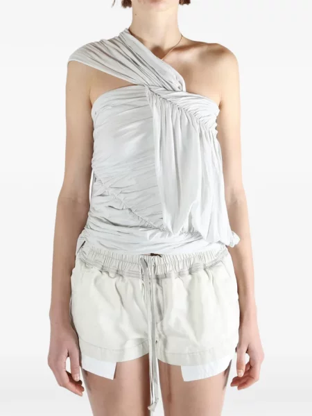 Top Rick Owens Drkshdw drapat cu un umăr gol alb