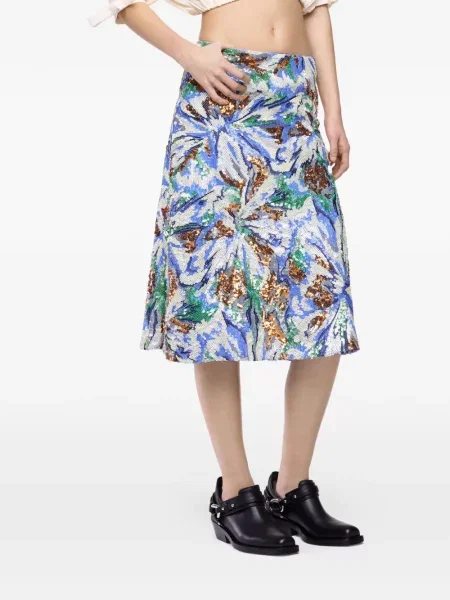 Fustă midi Rabanne cu paiete cu model floral albastru