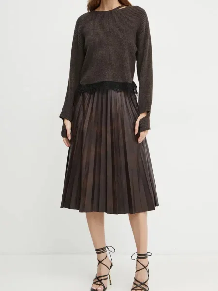 Pinko spódnica bordowy maxi rozkloszowana brązowa